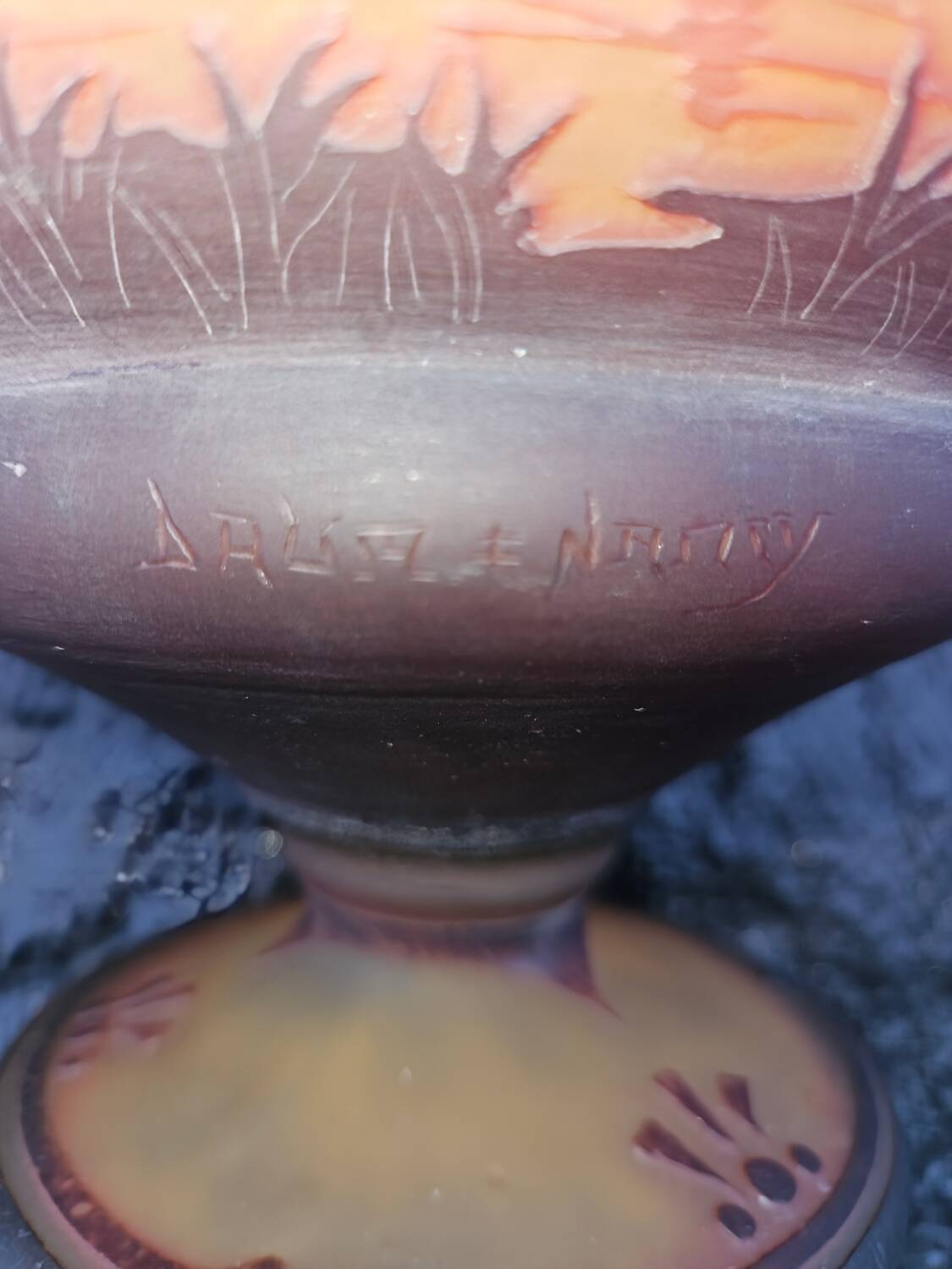 Large bowl on pedestal Daum Nancy – Lakeside landscape 1910