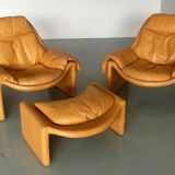 Set of 2 chairs P60 with ottoman by Vittorio Introini for Saporiti 1960
