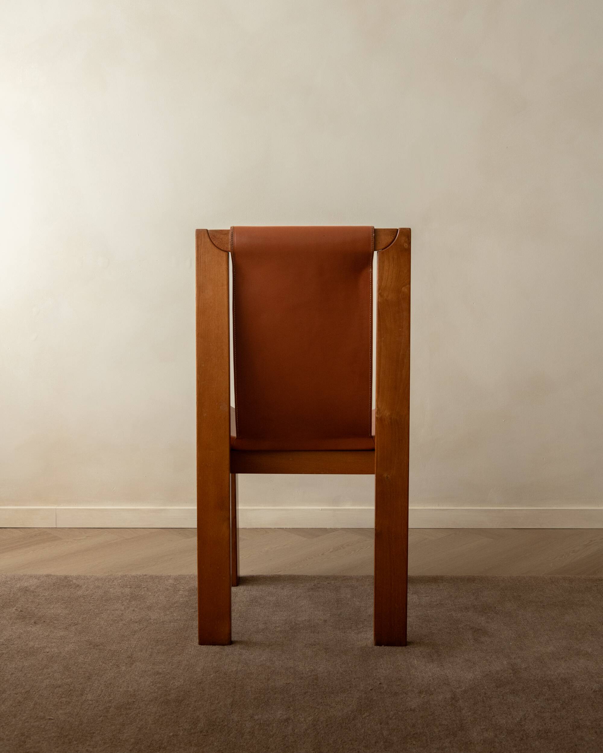 Wood Leather Dining Chairs Luigi Gorgoni Roche Bobois, 1970s, Set of 7