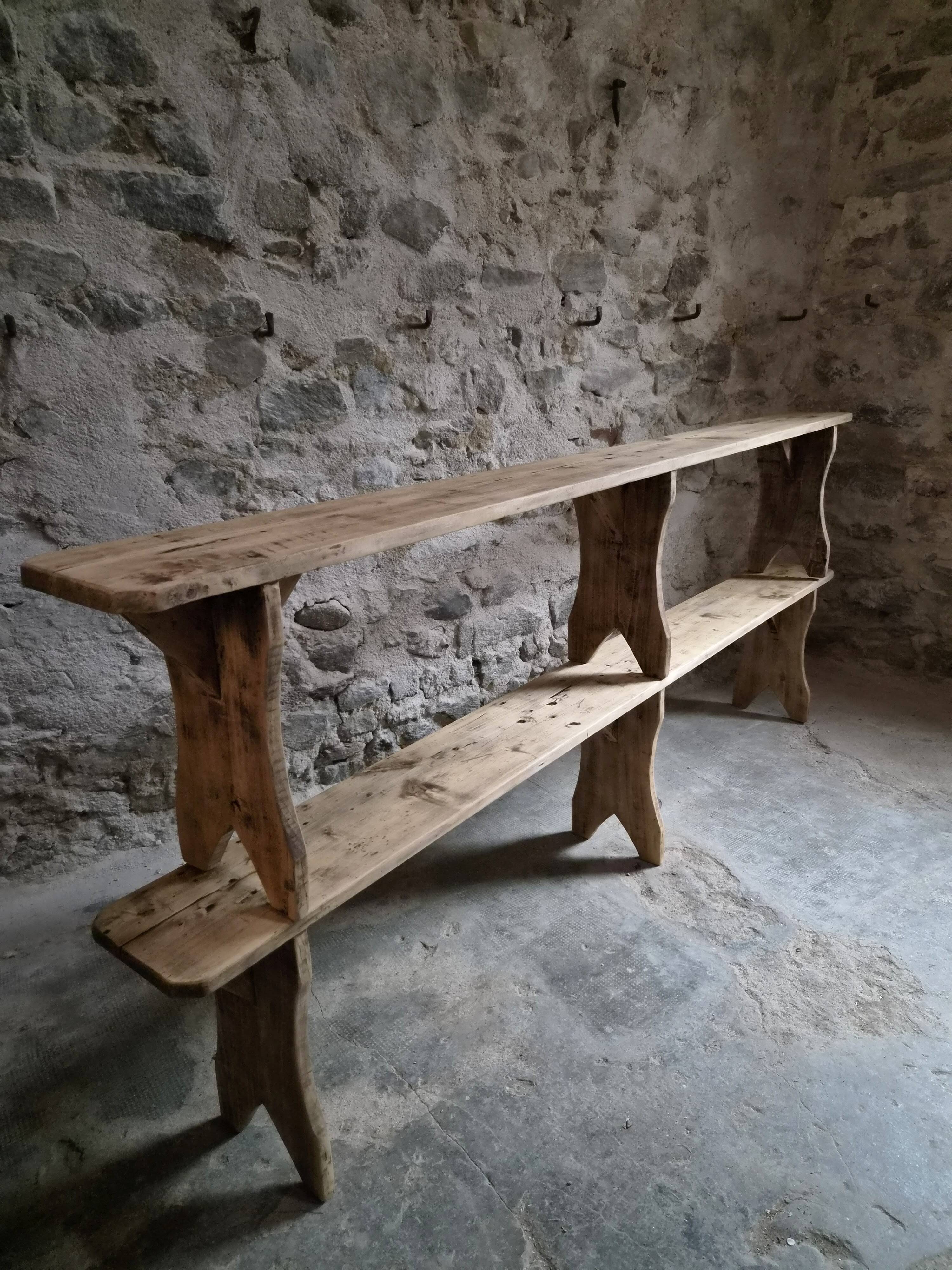 Ensemble de deux bancs vintage en bois de peuplier, 1920–1950
