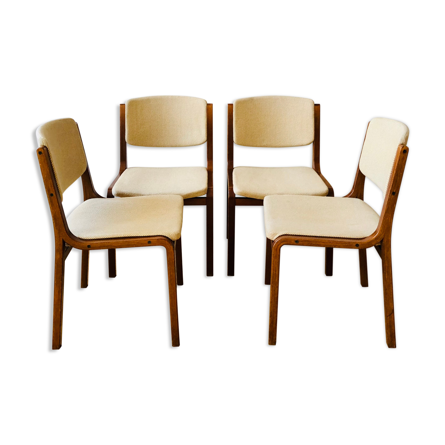 Set of 4 vintage chairs in teak and wool
