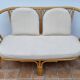 Vintage two-seater natural rattan sofa with cotton cushions, 140 cm