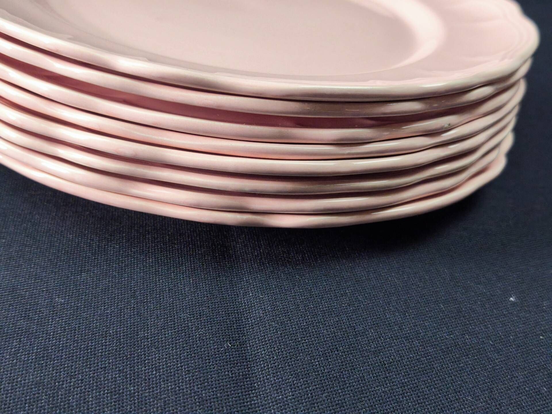 8 vintage dessert plates Salins powder pink