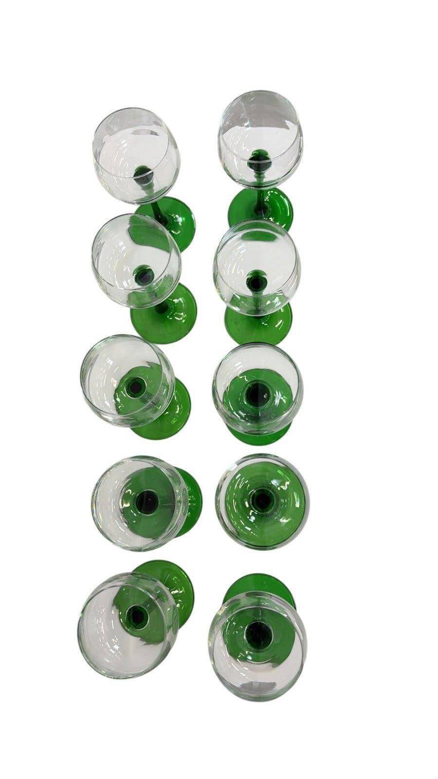 Set of 10 vintage green glass wine glasses Luminarc Alsace