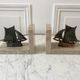 Pair of bookends boats in marble and steel 50s
