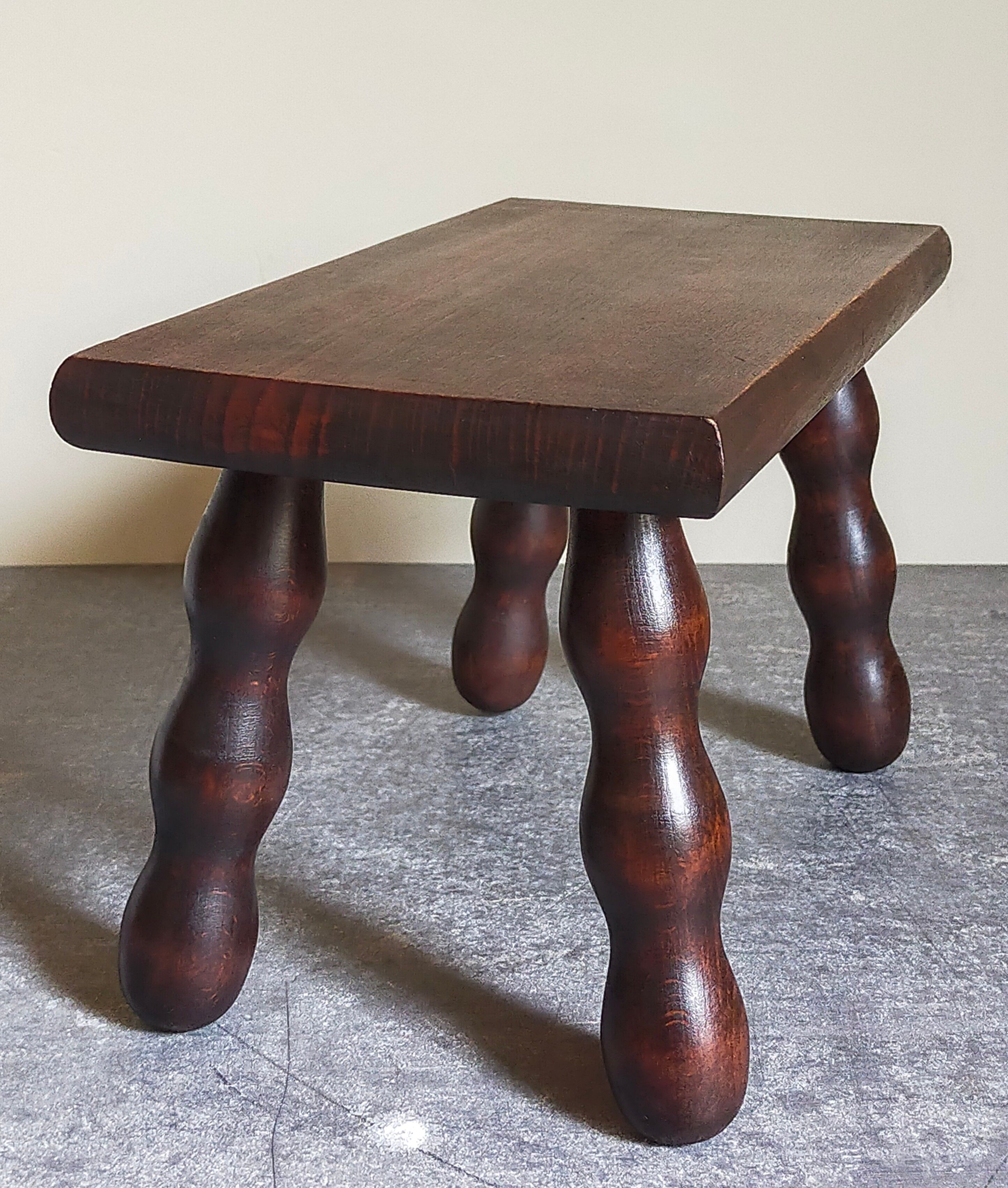 Wooden footrest stool turned solid vintage