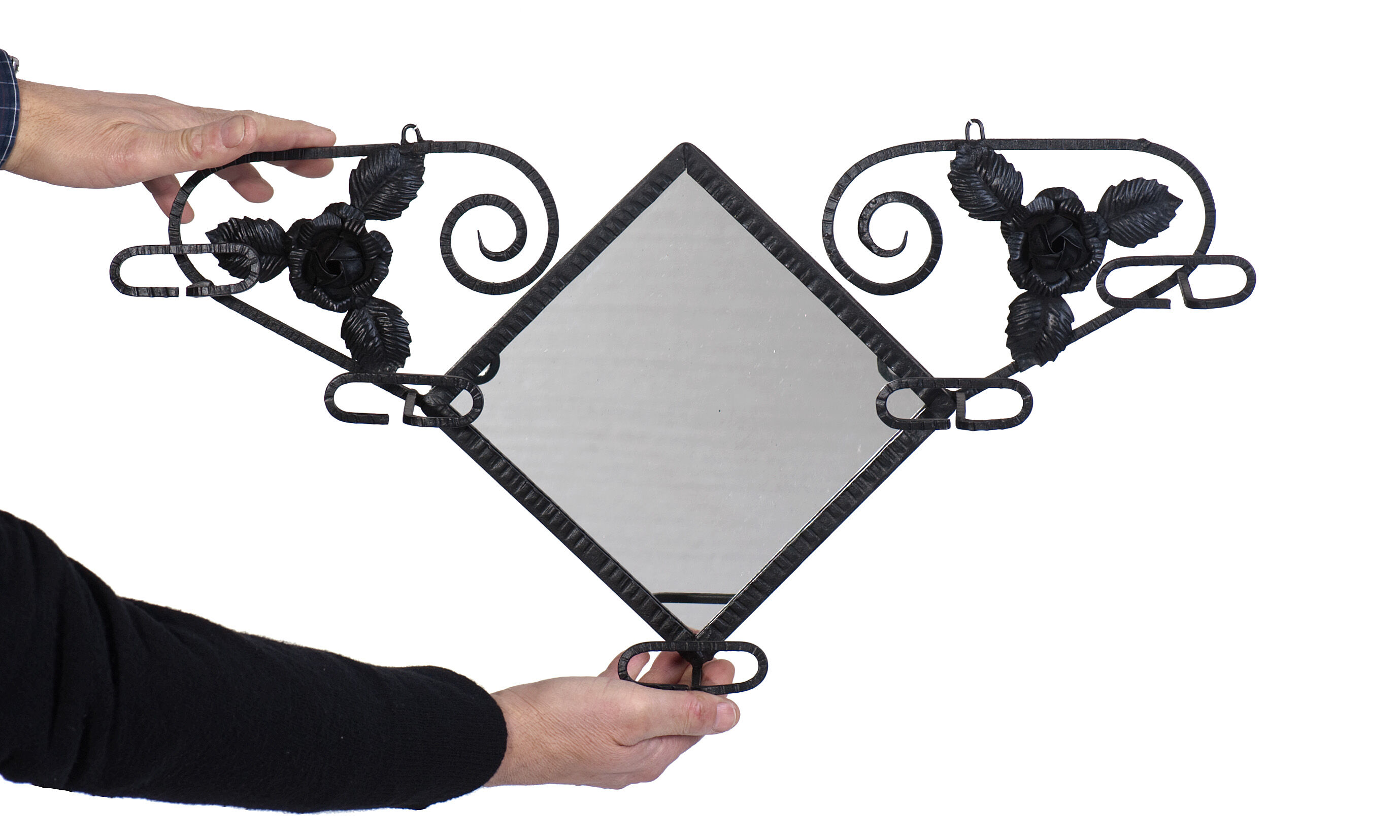 Art Deco coat rack in hammered iron at 5 pads with 30s mirror