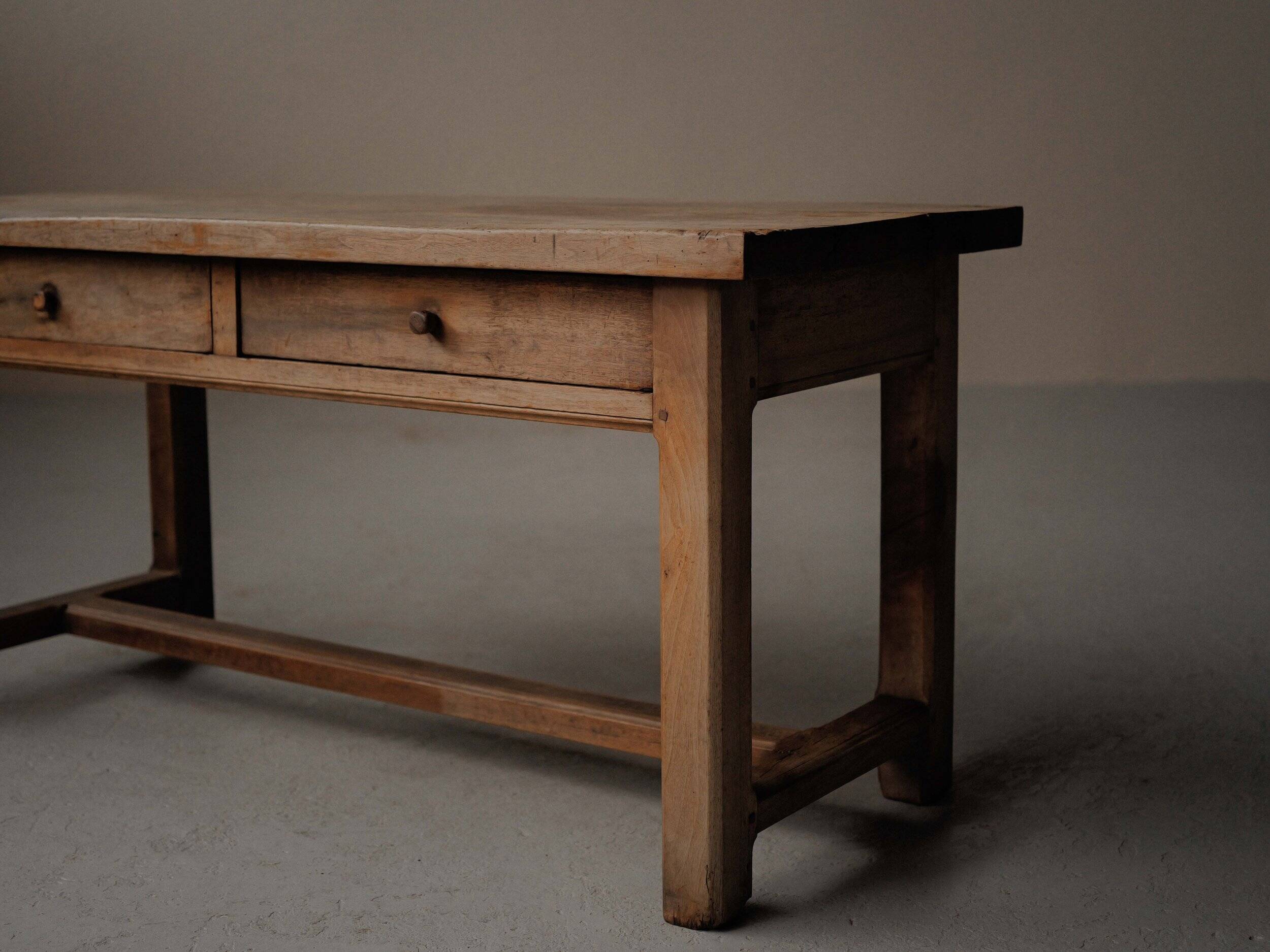 Antique work table/console in solid oak, Auvergne, circa 1900