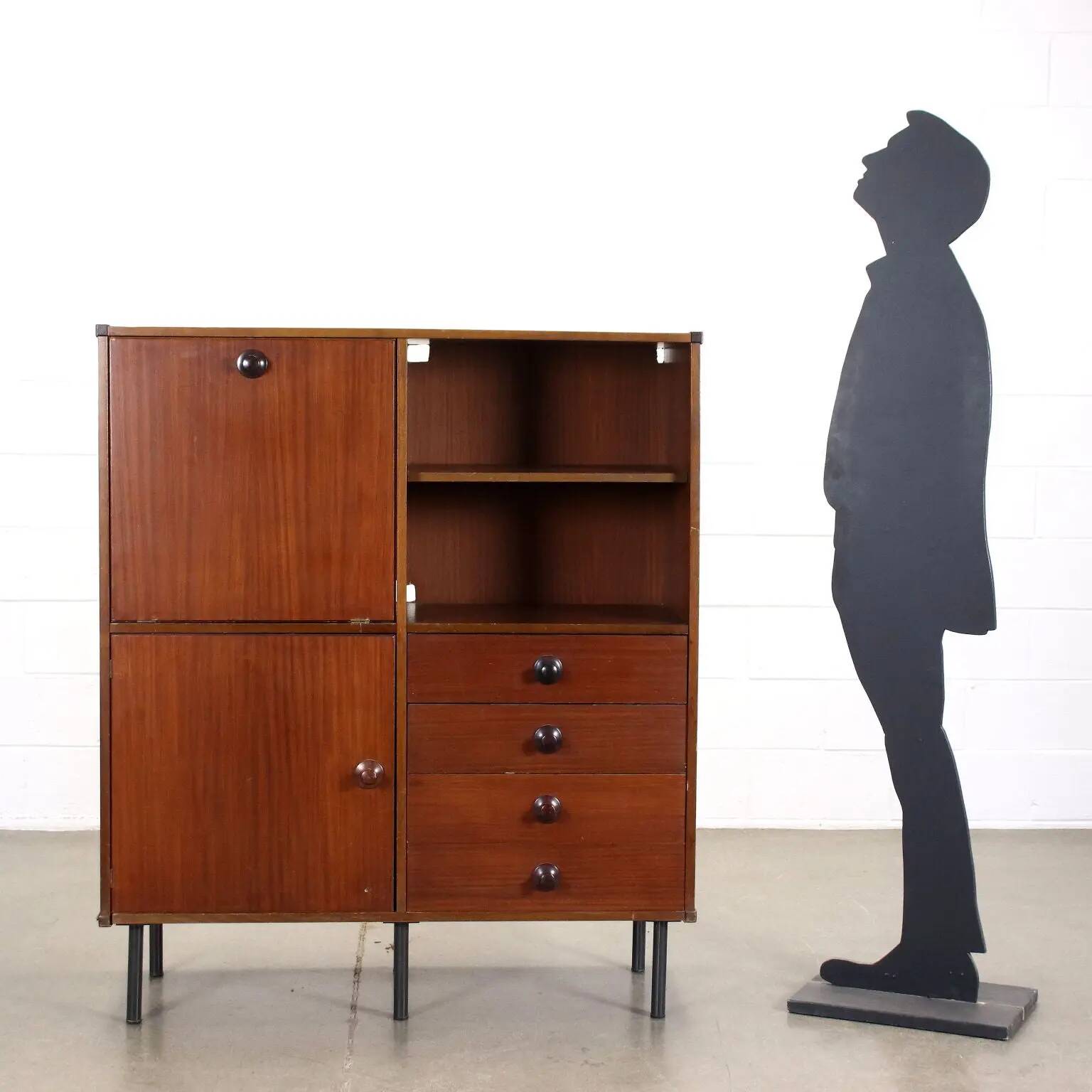 High metal cabinet with mahogany veneer, Italy 1960s