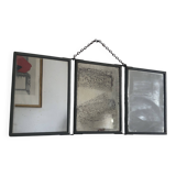 Miroir vintage 1940 triptyque barbier coiffeur bateau mer - 16 x 37 cm