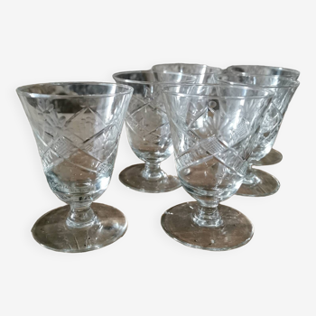 6 Chiseled Crystal Glasses, 1950s