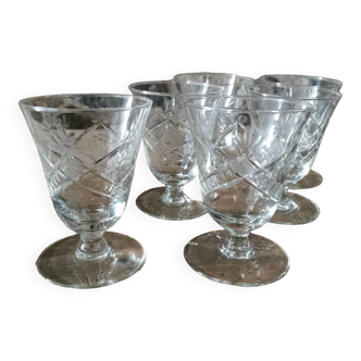 6 Chiseled Crystal Glasses, 1950s