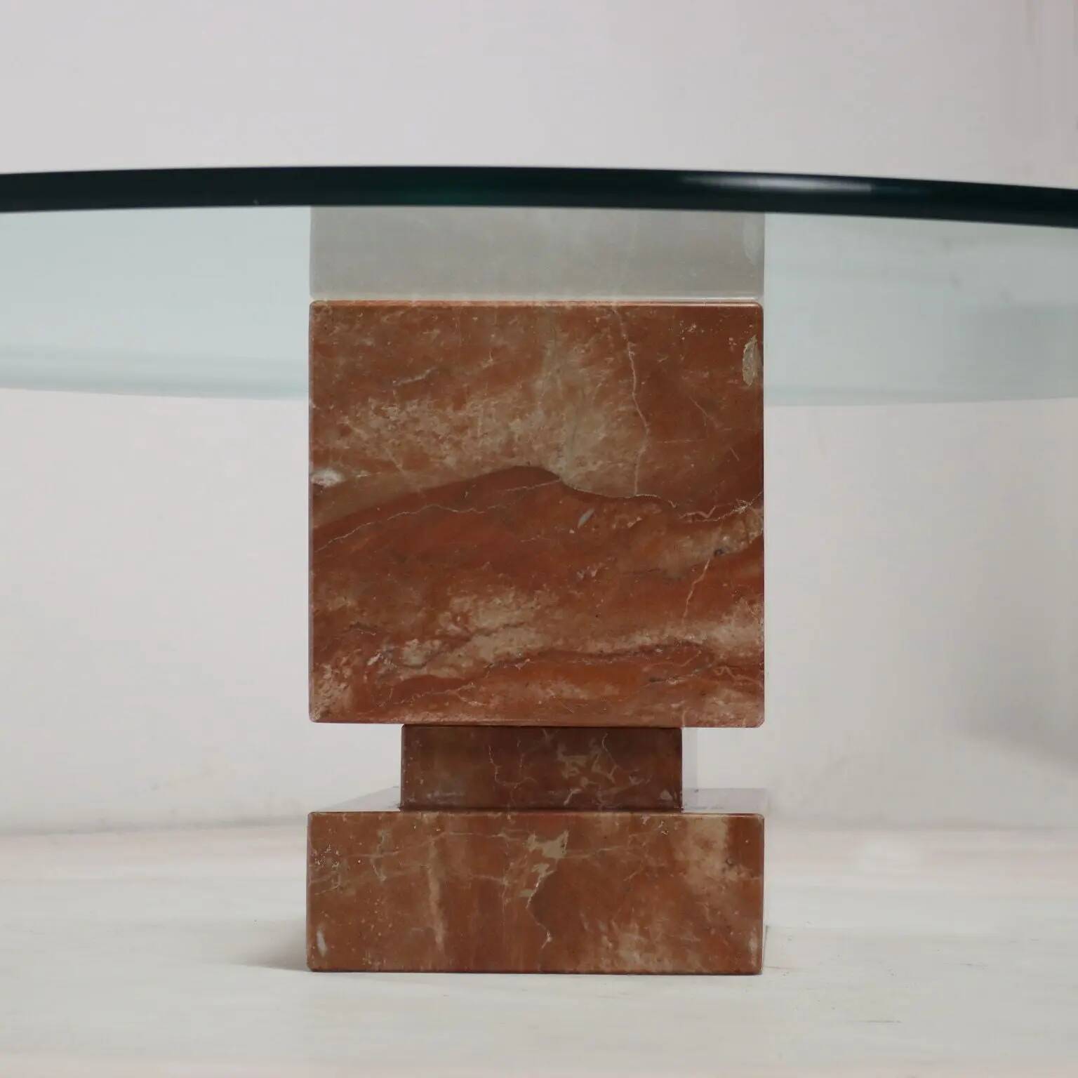 Vintage coffee table in marble and glass, Italy, 1980s-1990s.