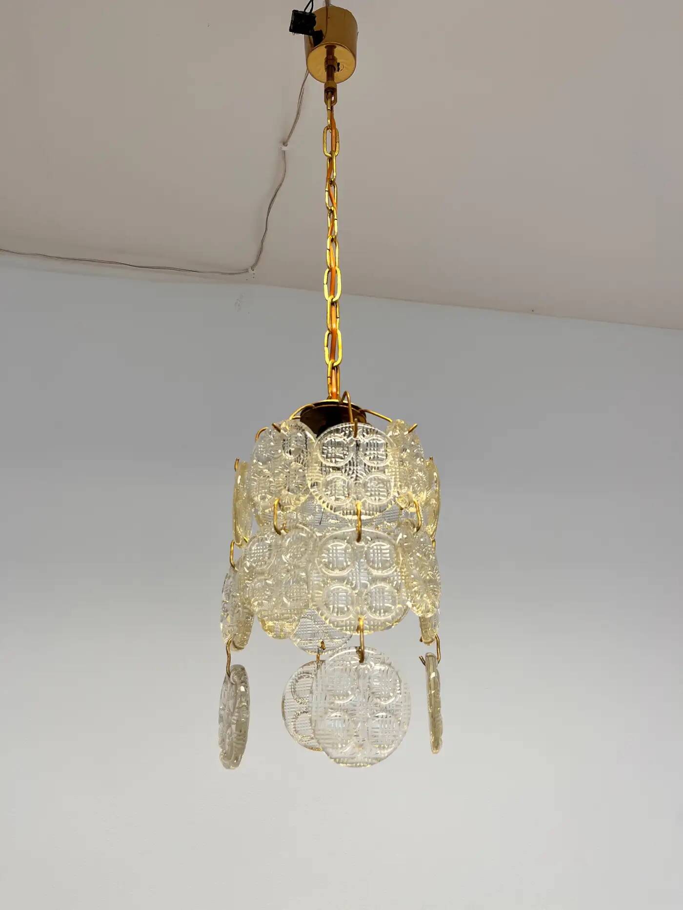 Design brass and glass pendant / chandelier by Zelezny Brod, 1970s