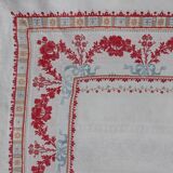 Grande nappe rouge et blanc 1m95x2m85 et ses 12 serviettes monogrammées "gf"