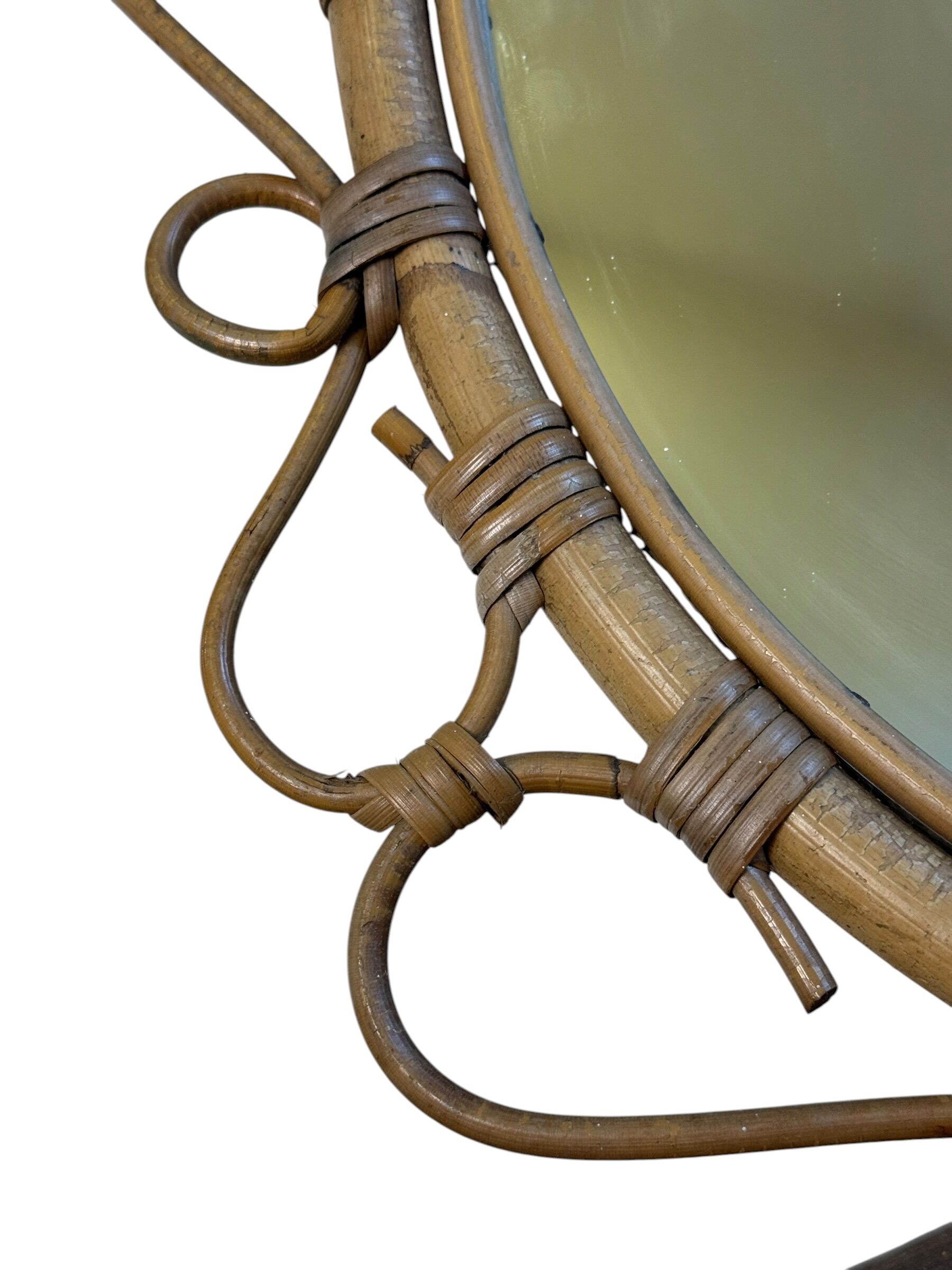 Oval rattan mirror from the 1950s France