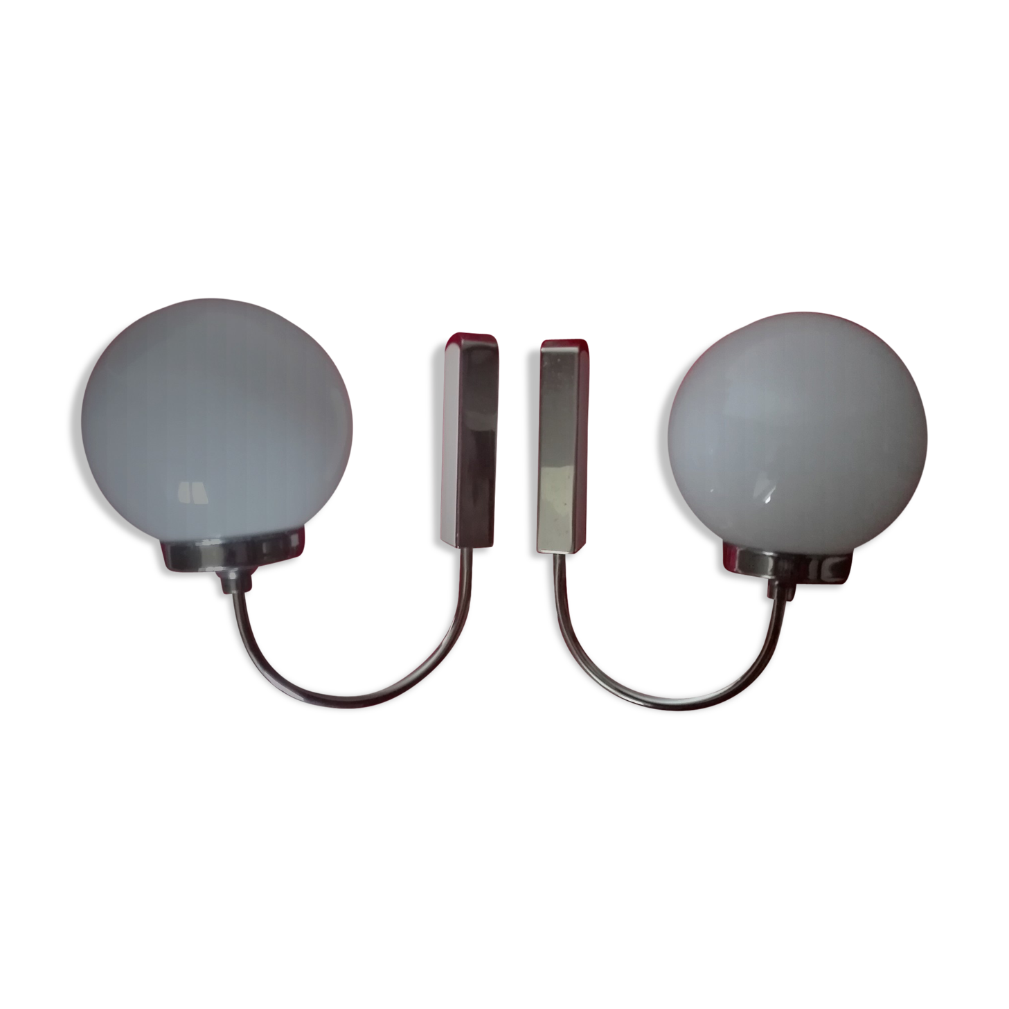 Pair of chrome and glass opaline sconces vintage 70s