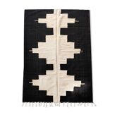 Moroccan Berber kilim carpet ecru with black graphic patterns 300x194cm