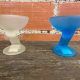 Set of 6 zig zag design ice cream bowls la rochere frosted glass france