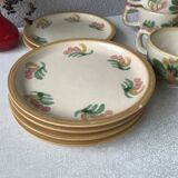 HB Henriot Quimper stoneware cups, hand-painted floral decoration