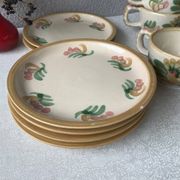 HB Henriot Quimper stoneware cups, hand-painted floral decoration