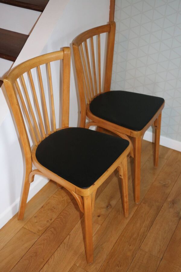 2 chaises baumann n°12 skaï noir hêtre clair