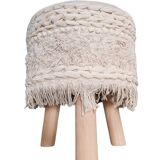Wood and fabric pouf stool.