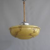 Suspension Art Déco, lampe suspendue avec abat-jour en verre beige et suspension chromée - vers 1930-1940