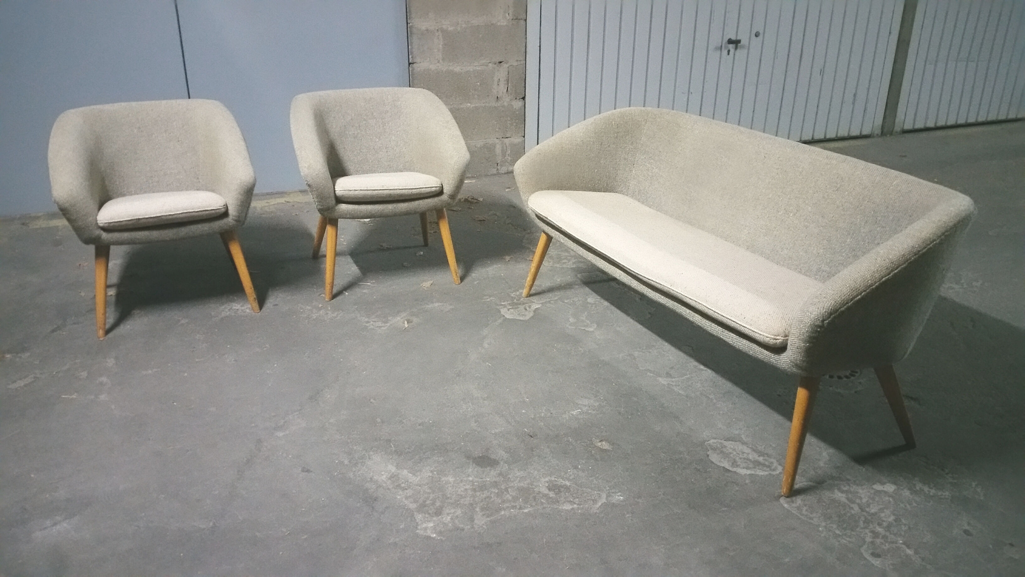 Sofa 3 Chair Danish cocktail of the 50s/60s gray / white