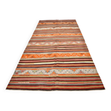 6x11 Peach Color Striped Kilim Rug, Antique Wool Kilim Rug, 165x326