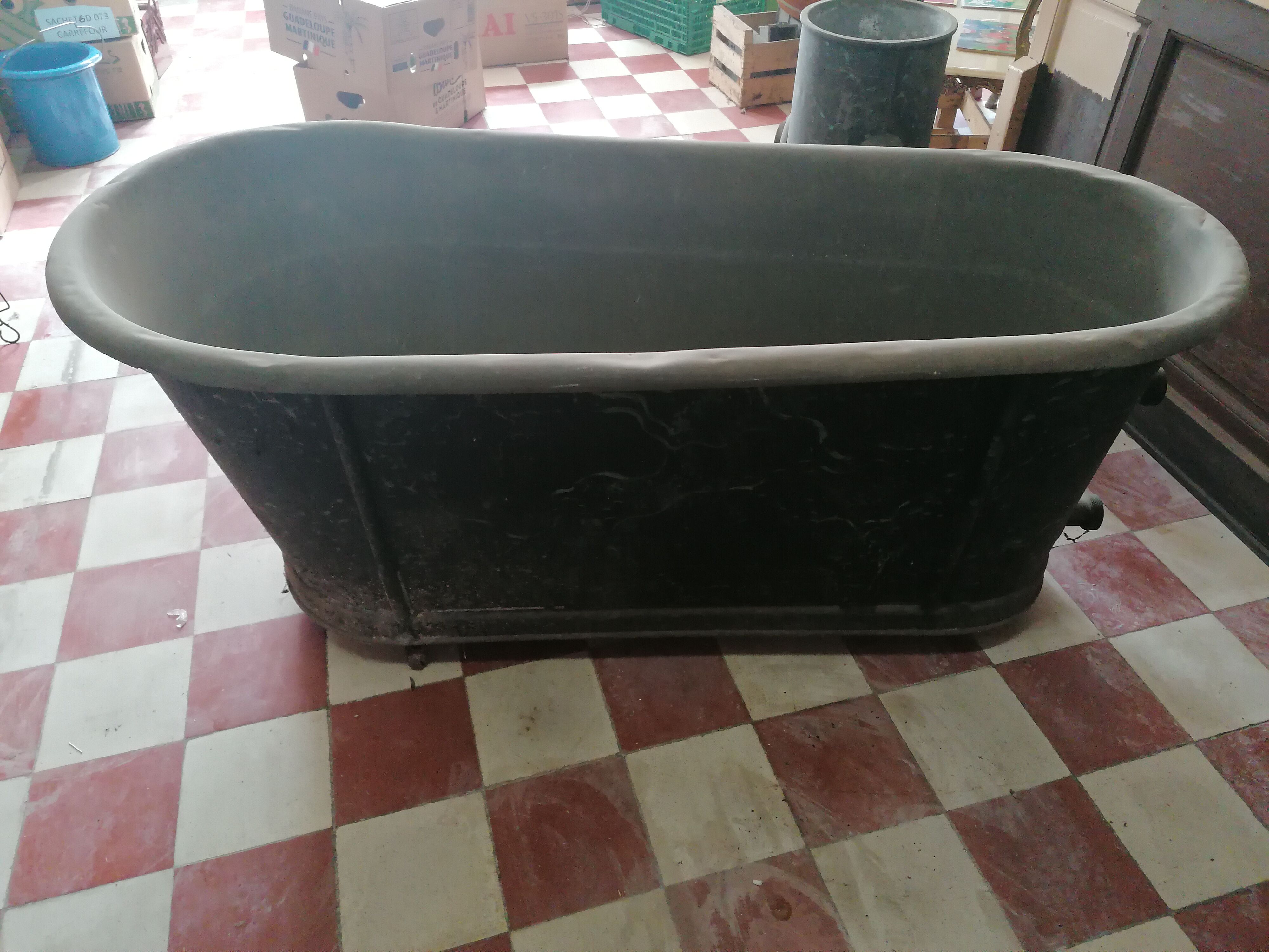old bathtub with its stove