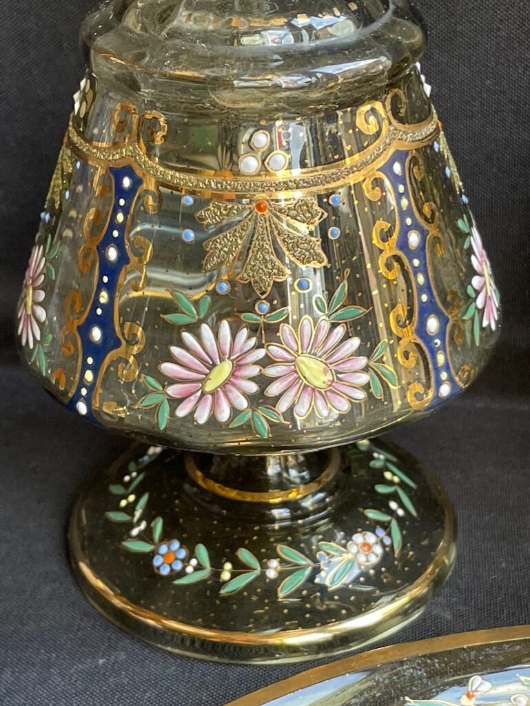 Amber crystal enamel and gilded liquor service