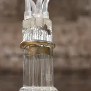 French glass decanter with 4 compartments and pouring spouts, 1950s–70s