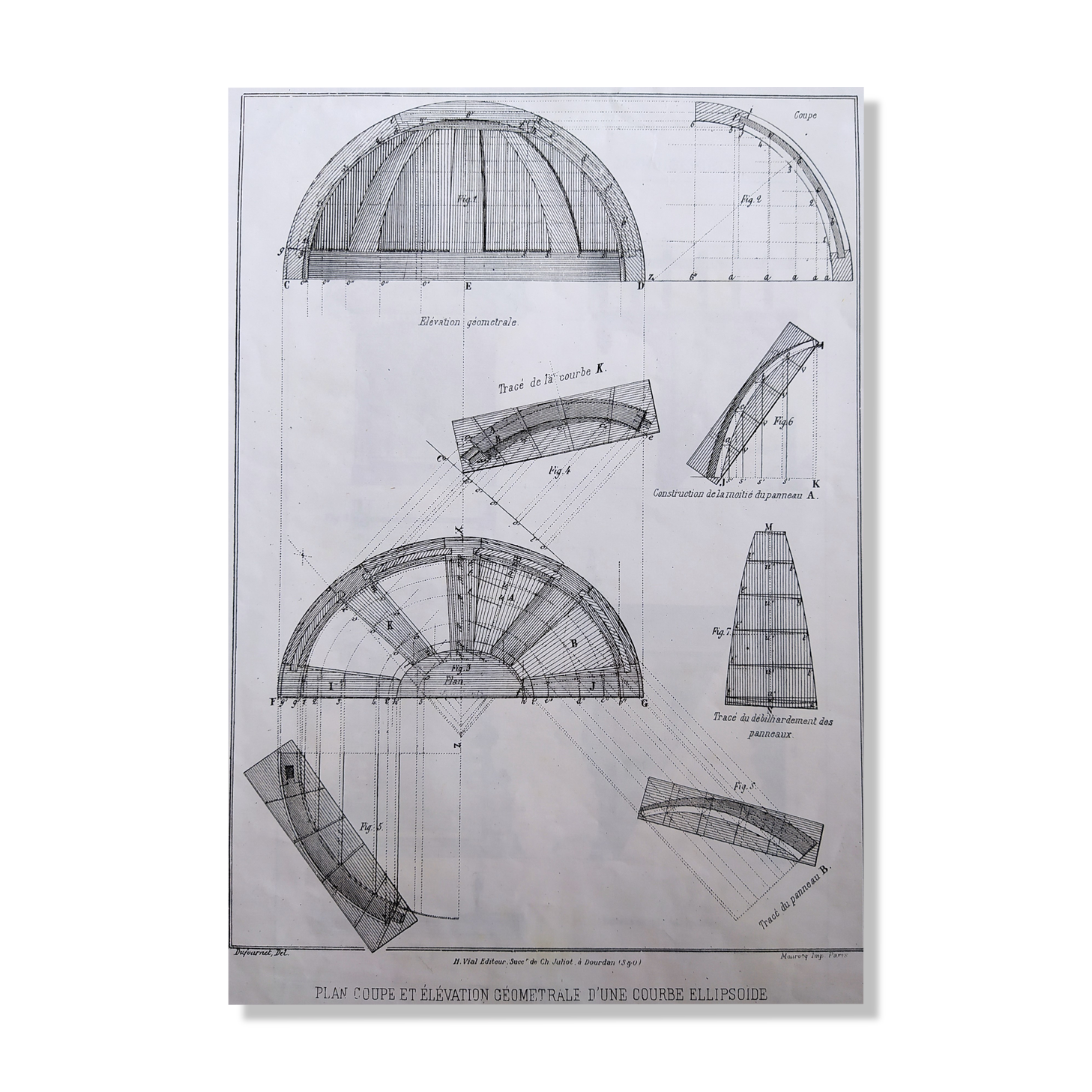 Carpentry board " Plan Cutting and Geometric Elevation,... "