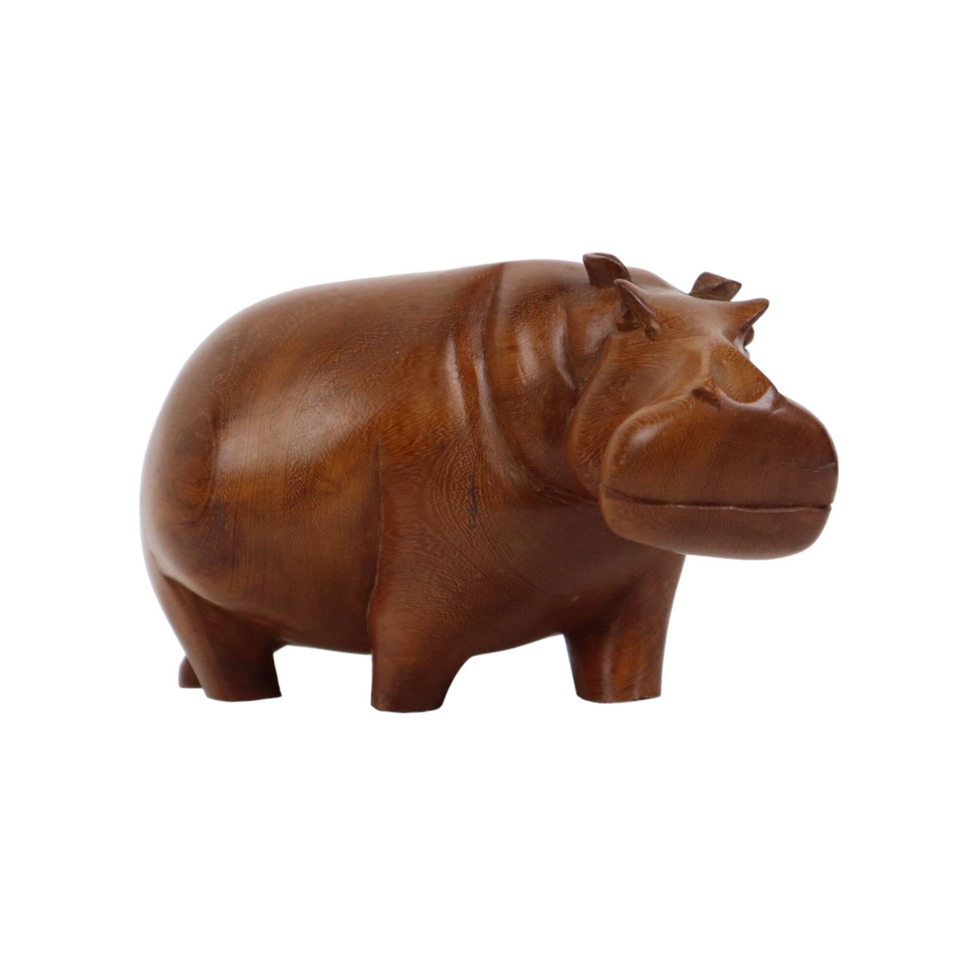 Vintage Hippopotamus Solid Teak Wood Figurine Sculpture Figure