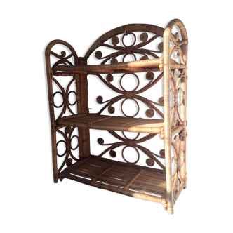 Vintage peacock rattan shelf