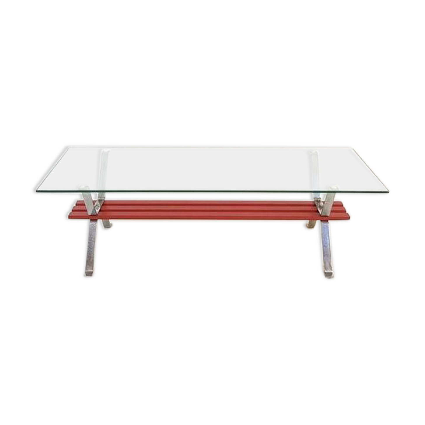 Coffee table chrome red glass tray