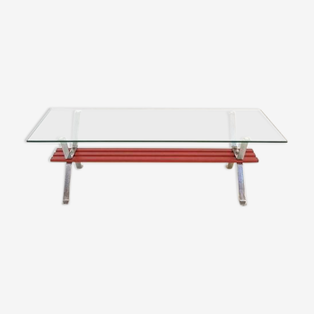 Coffee table chrome red glass tray