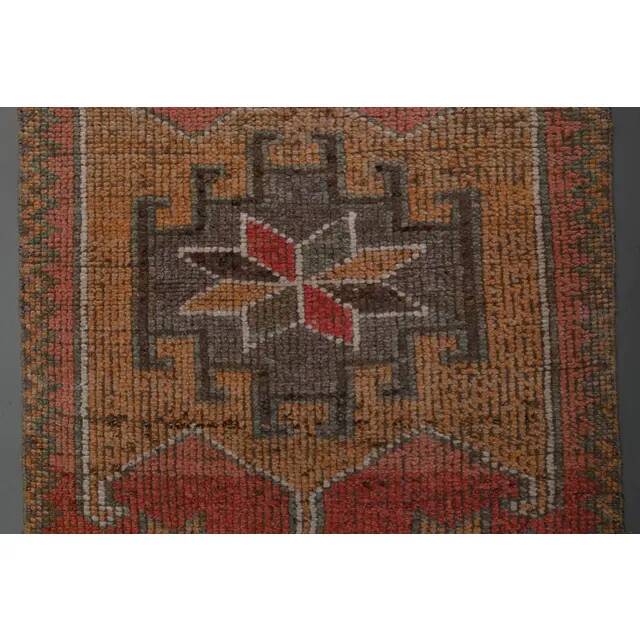 1970s Vintage Turkish Oushak Handmade Wool Cotton Pink Runner Rug 94x311