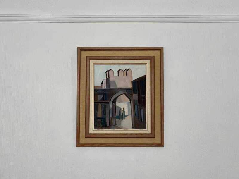 Original mid-century Swedish oil on canvas – “Entrance” by Reuben Hedin – vintage & framed – 55 × 63 cm