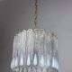 Murano Mazzega chandelier, iridescent white frosted glass, Italy 1960