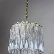 Murano Mazzega chandelier, iridescent white frosted glass, Italy 1960