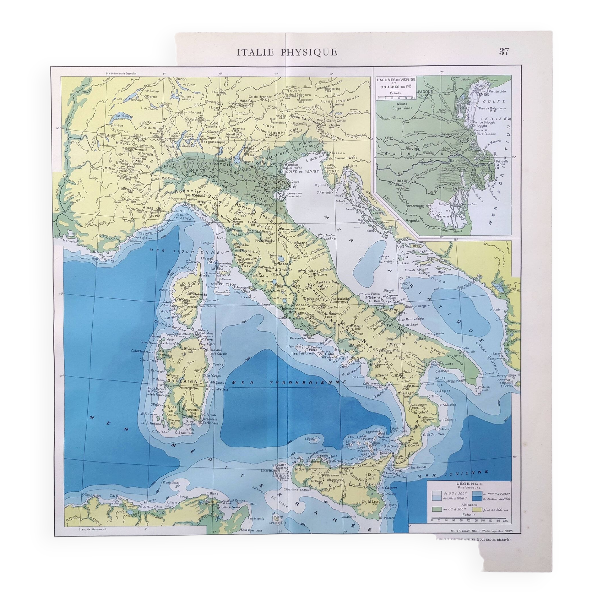 Italy Europe Venice vintage map 43x43cm from 1950