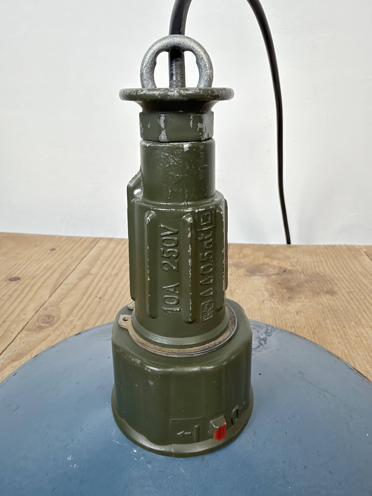 Industrial Blue Enamel Military Pendant Lamp with Cast Aluminium Top, 1960s