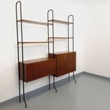 Vintage Italian double modular shelving unit in wood and metal