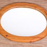Mid-century oval mirror in solid pine Sweden 1960s 120x95cm