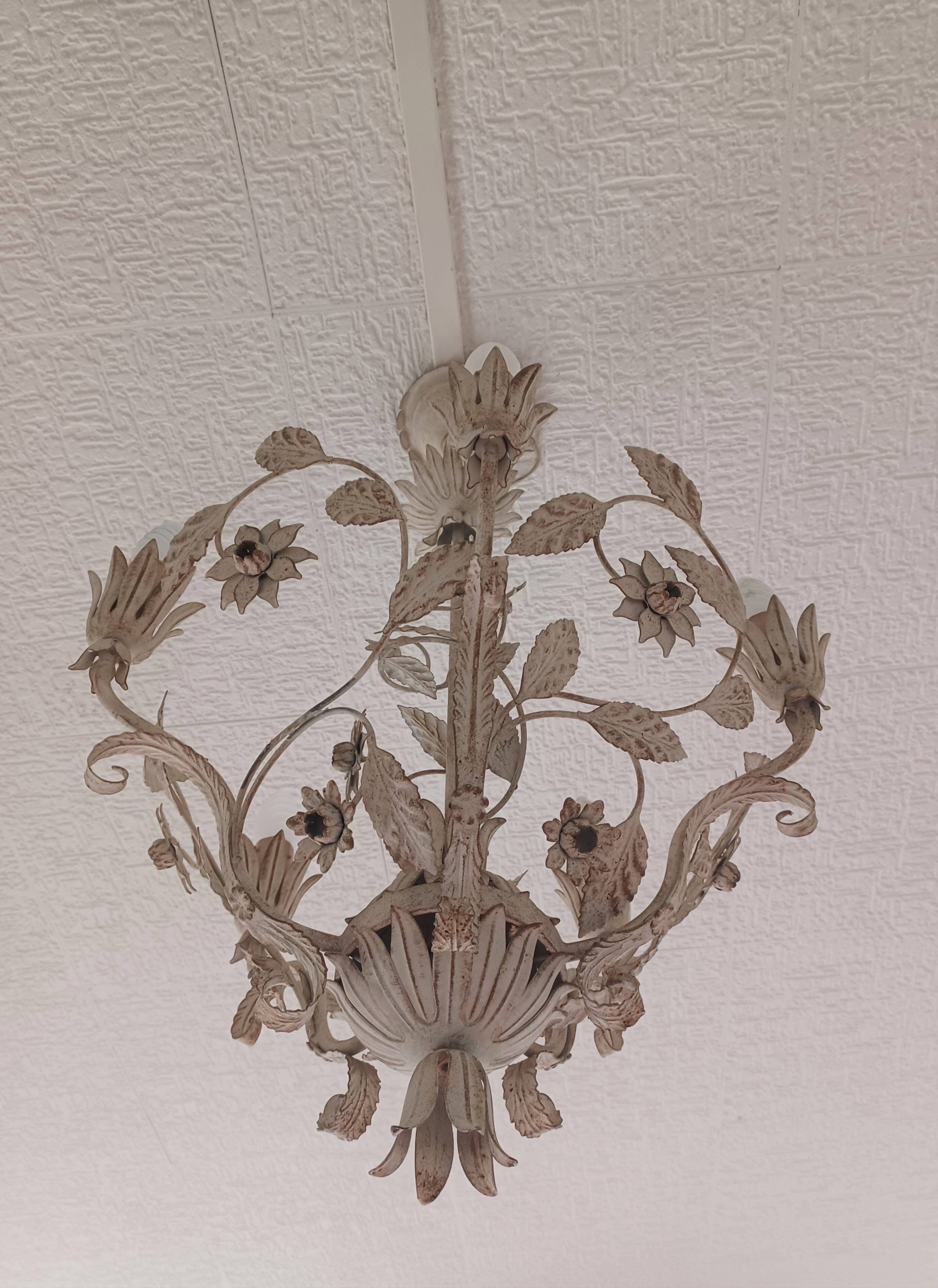 Wrought iron chandelier - Floral decor - Italy - 1950