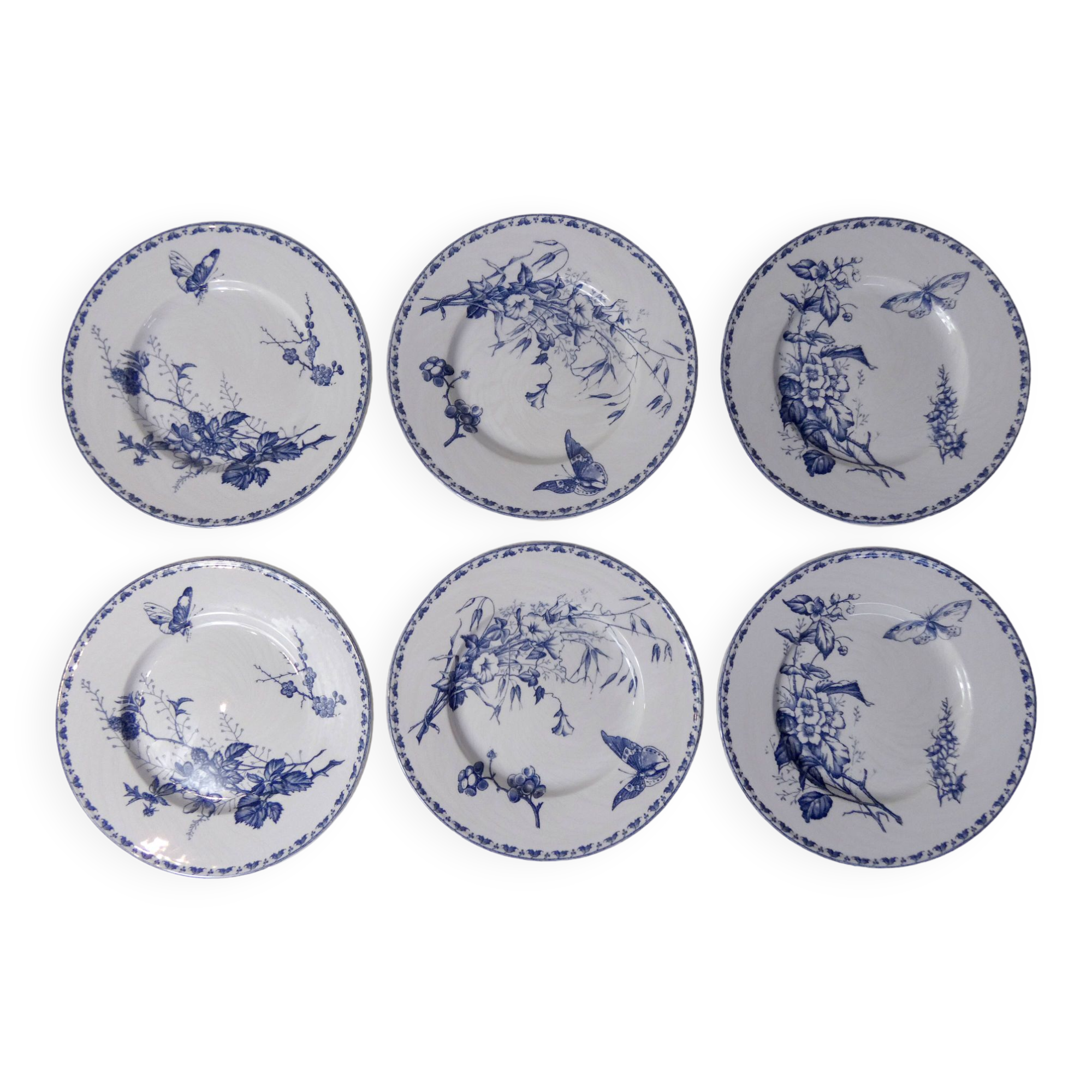 Terre de fer 6 Sarreguemines butterfly dessert plates
