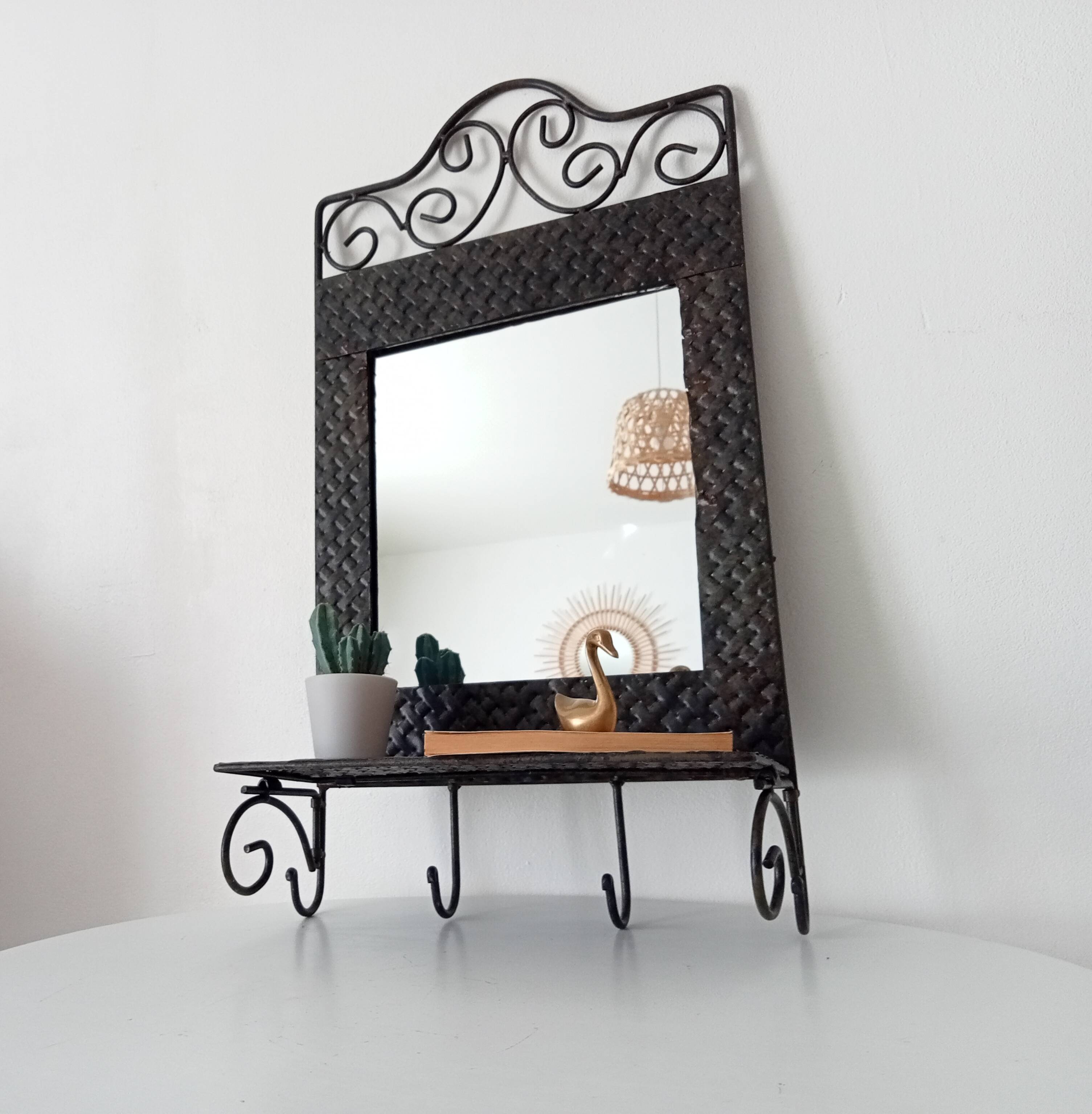 Vintage wrought iron tablet mirror