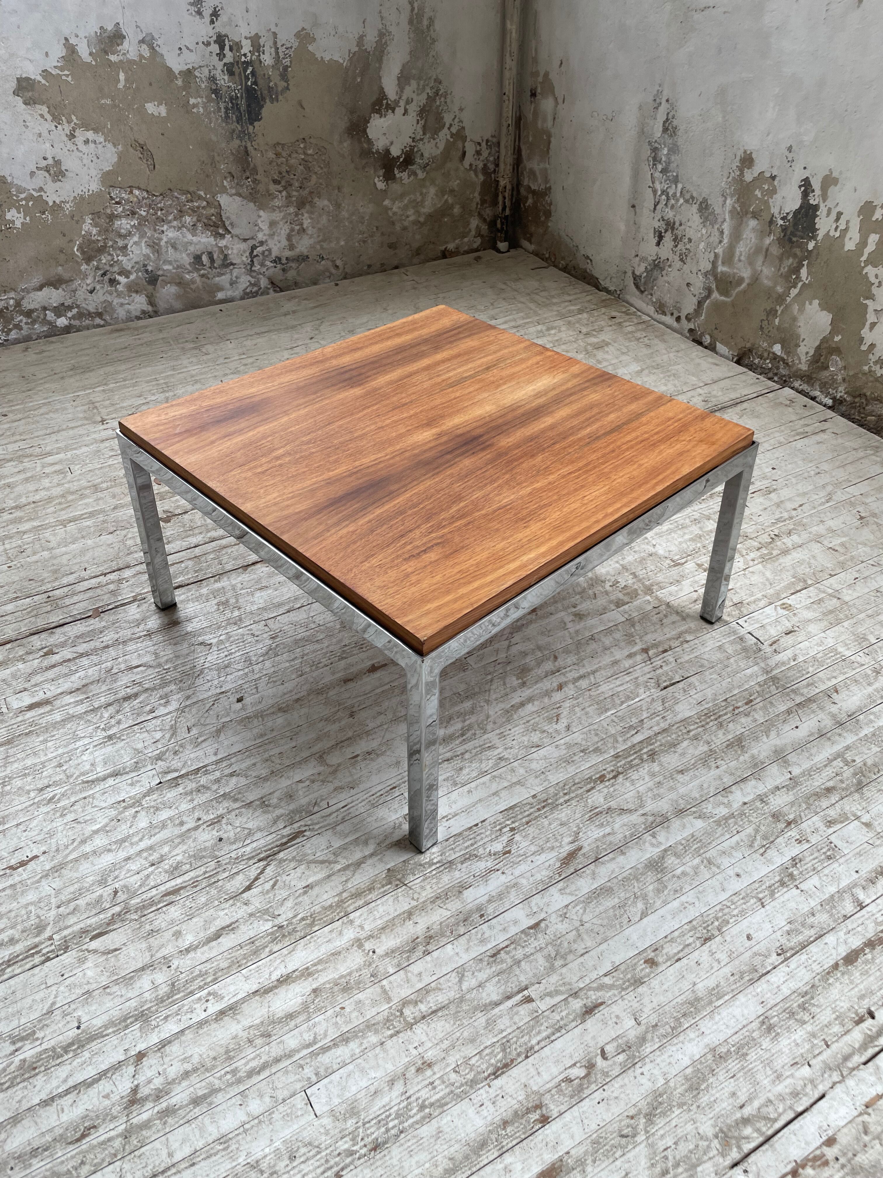 Walnut and modernist chrome coffee table